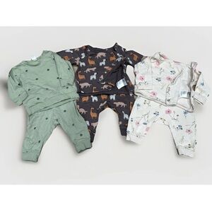 H&M Bundle of 3 Sets Animal Floral Baby Girl Cotton Fleece Lined 4-6 Months
